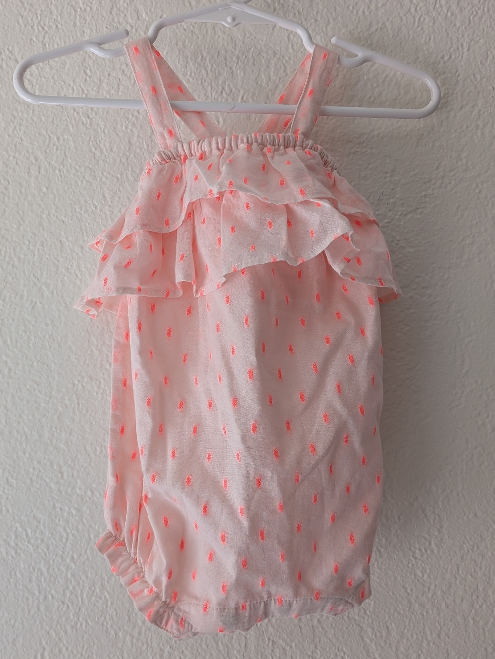 NWOT Janie and Jack Pineapple Summer Bubble Romper Peach Dots Baby Girl 3-6M